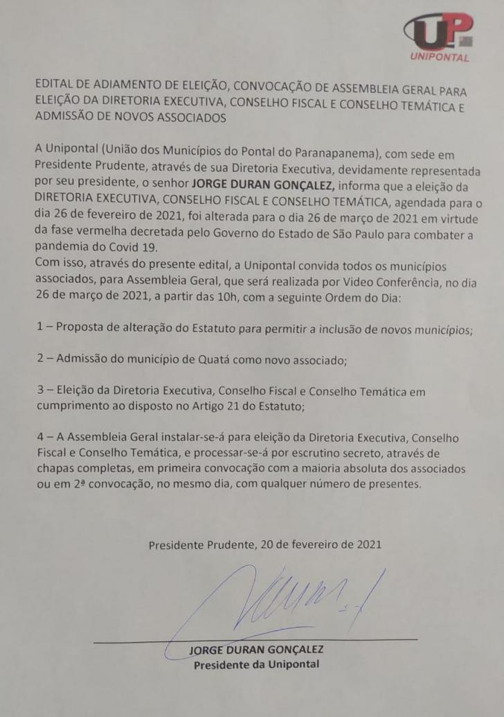 Unipontal divulga edital de eleição