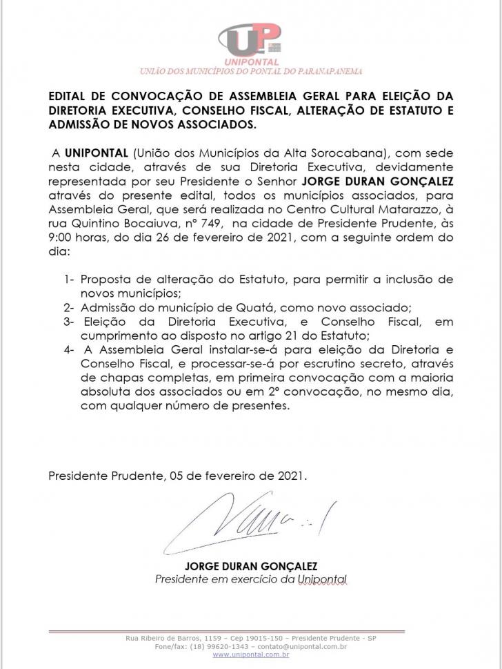 Unipontal divulga edital para eleição da nova diretoria