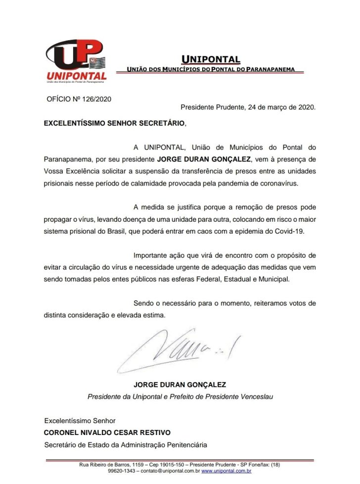Unipontal pede suspensão de transferência de presos no sistema prisional
