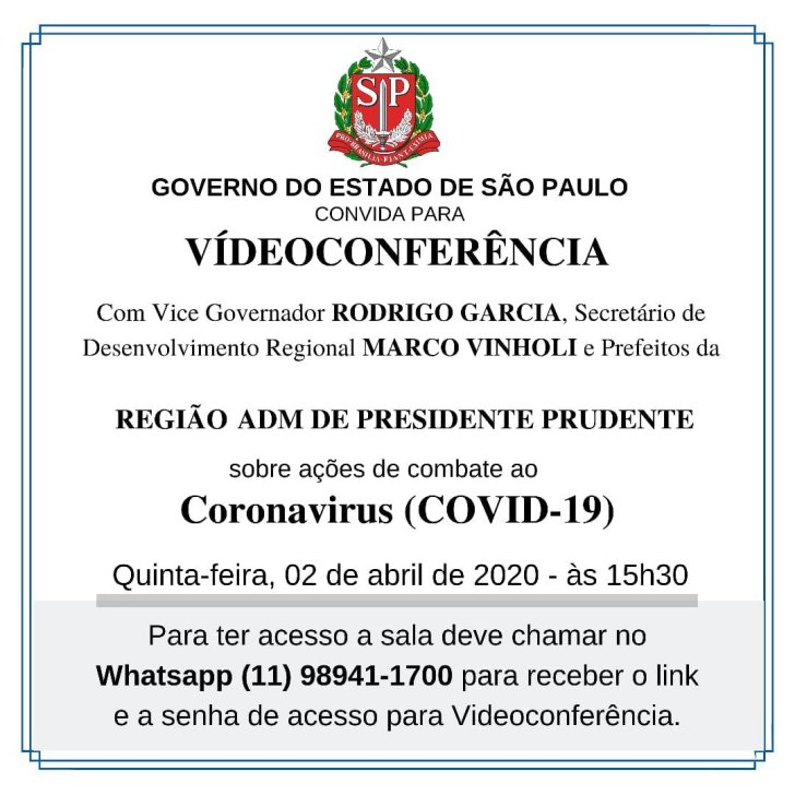 Unipontal promove vídeo audiência com Vice-Governador Rodrigo Garcia e Secretário Marco Vinholi